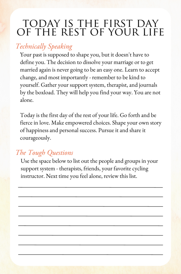"Today is the first day..." page from the "Please Don't Say You're Sorry" Workbook.